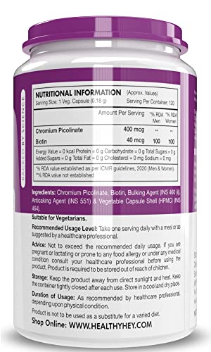 HealthyHey Nutrition Chromium Picolinate 400mcg - 120 Veg Capsules, Non-GMO, Gluten Free