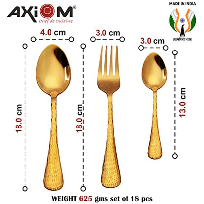 AXIOM Stainless Steel Golden Cutlery Set 18 Pieces Luxurious (6 Dessert Spoon, 6 Dessert Fork, 6 Tea Spoon) Gold Color