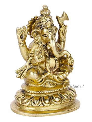 Collectible India Brass Lord Ganesh Idol, 4'' X 2.4'' X 2.2'', Golden (Model Number: GBS189)