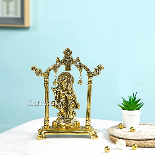 Metal Gold Plated Radha Krishna Idol Sculpture Statue Figurine Decorative Showpiece (Size 7 x 5 Inches) (1 Pieces)