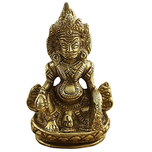 Unique Brass Kuber Maharaj Murti Lord of Wealth Kubera Statue Idol for Tijori Locker Money Safe (2.5X1.5X4.5 Inches)