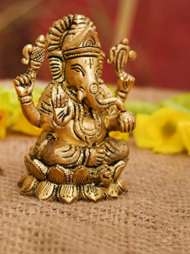 Collectible India Brass Lord Ganesh Idol, 4 x 2.5 x 2 Inches, Golden (Model Number: GBS215)