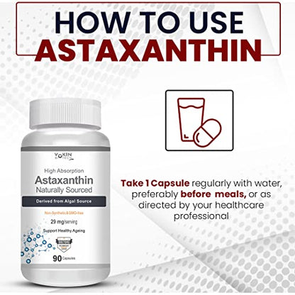 Vokin Biotech Astaxanthin 29mg - Naturally Sourced from Algae - Non-Synthetic - Best or Healthy Ageing - 90 Capsules