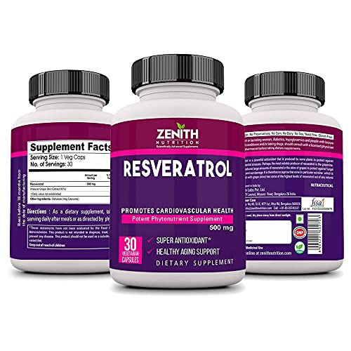 Zenith Nutrition Resveratrol - 500mg - 30 Capsules | Lab tested