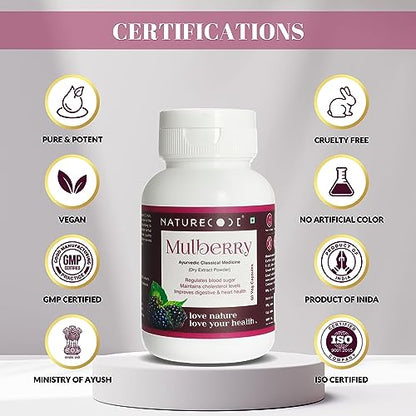 Nature Code Mulberry Extract 450MG Capsules to Supports in maintains cholesterol levels, digestive & heart health Natural 60 Veg Capsules.