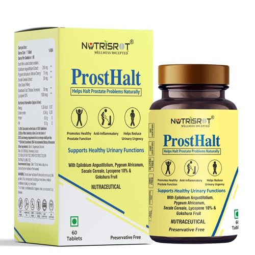 NUTRISROT? ProstHalt Herbal Supplement - Supports Healthy Prostate Function | Helps Relieve Bladder ican Cherry, Ryegrass & Lycopene for Men (60 tabs)