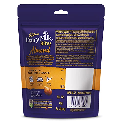 Cadbury Dairy Milk Bites- Almonds, 40g - Pack of 6