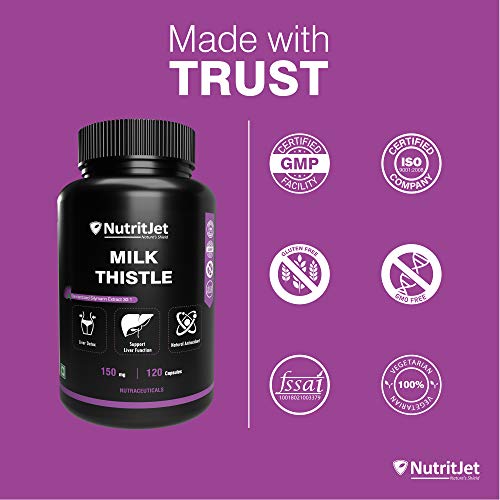 NutritJet Milk Thistle 30:1 - High Strength For Liver Health- Helps in Liver Detox - 120 Veg. Capsules