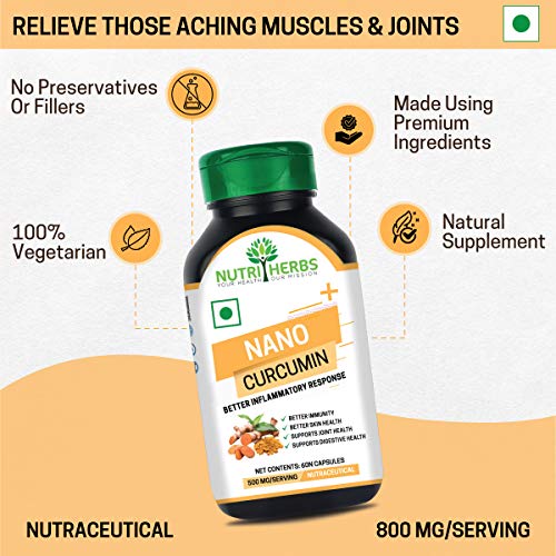 NUTRiHERBS Nano Curcumin plus 500mg 60 Capsules with Haldi (Turmeric) Extract Anti-Inflammatory, Support Joints, Immunity & Skin