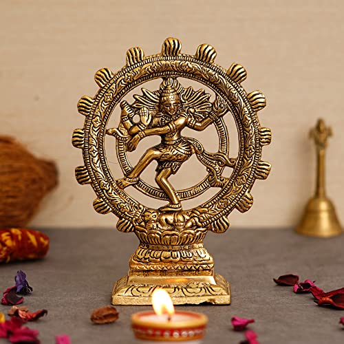 Premium Gold Plated Lord Shiva Dancing Natraj Statue Showpiece Handcrafted for Home and Puja Decor (8 Inch, Gold)