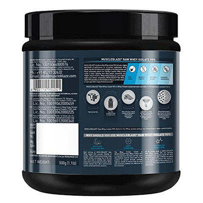MuscleBlaze Raw Whey Isolate 90% with Digestive Enzymes (Unflavoured, 500 g / 1.1 lb)
