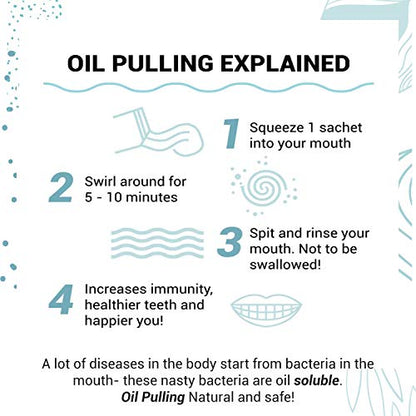 Cureveda Sparkle Oil Pulling for Mouth, Teeth & Immunity | Virgin Coconut Oil, 4 essential oils, Pearl powder - 30 sachets