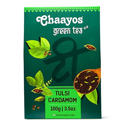 Chaayos Tulsi Cardamom Green Tea | Whole Leaf Loose Tea - 100g [50 Cups]