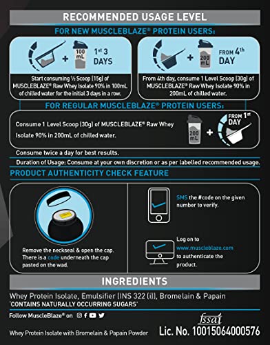 MuscleBlaze Raw Whey Isolate 90% with Digestive Enzymes (Unflavoured, 500 g / 1.1 lb)