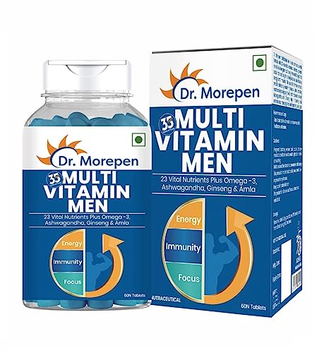 DR. MOREPEN Multivitamin For Men With 23 Vital Nutrients, Omega 3, Ashwagandha, Ginseng for Immunityy, Strong Muscles, Joints & Bones - 60 Veg Tablets