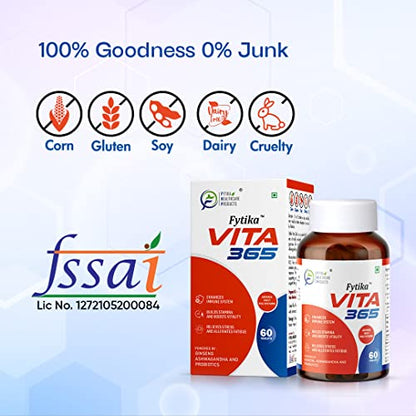 Fytika Fit Liver + Fytika Vita 365| Milk thistle 200mg, Kutki50mg, Punarnva25mg, Bhumi Amla 25mg & P3, E, Zinc, Biotin, Mineral, Ginseng & Ashwagandha