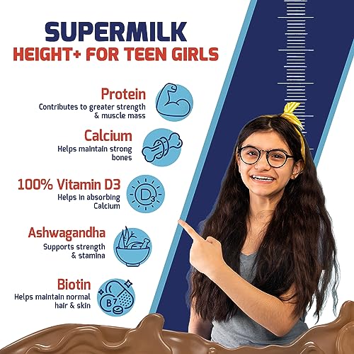 Gritzo Supermilk Height+ For 13+Y Girls,Personalized Health Drink For Kids, Double Chocolate,400 G,Powder