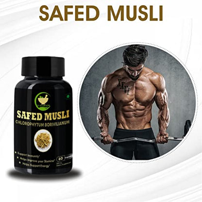 FIJ AYURVEDA Safed Musli Extract Capsule (Chlorophytum Borivilianum) Supports Strength & Stamina – 500mg 60 Capsules (Pack of 1)