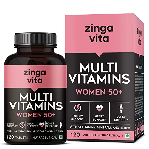 Zingavita Multivitamin for Women 50+ Age - 120 Tabs with 26 Vit, Minerals & Herbal Extracts for Heart, Joints, Skin & Cognitive Support | 1 Daily