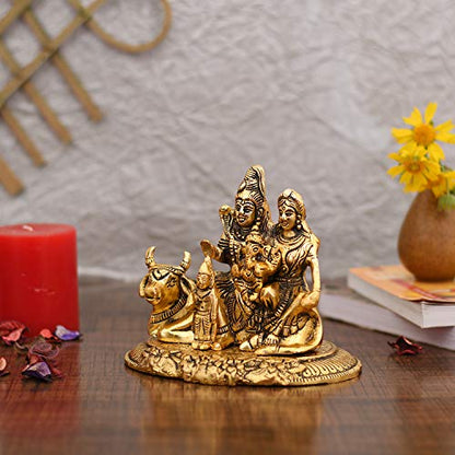 Handcrafted Shiva Parvati Ganesh Idol Shiv Parivar Murti Statue Sculpture - Lord Shiva Idols Family Sitting On Nandi Showpiece