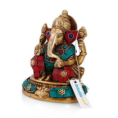 Collectible India Brass God Ganesha Idol Handmade Religious Statue Diwali Gifts Home Decor