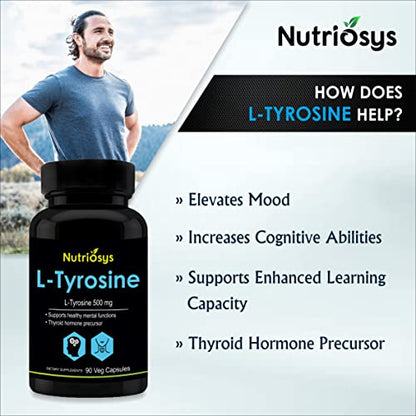 Nutriosys L-Tyrosine 500mg (90 Veg Capsules) pack of- 2