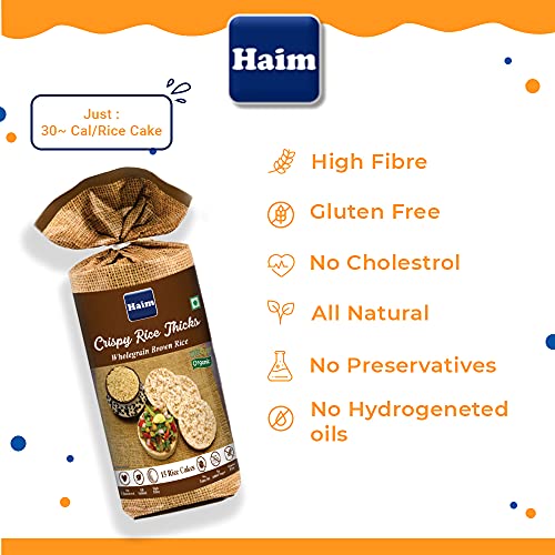 HAIM Organic wholegrain Brown Rice Cakes (All Natural, Unsalted) Pack of 1