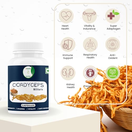 Cordyceps mushroom capsule (Cordy militaris) from Advaita Nutrition for Immunity, Strenght, Power,sta of man and women Pack of 60 (500mg) Veg Capsules