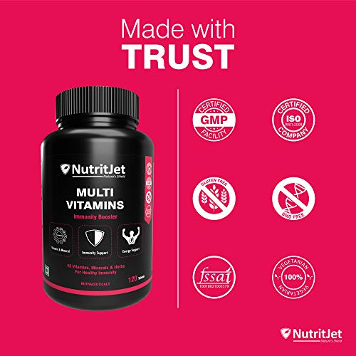 NutritJet Multivitamin For Men & Women - 120 Veg Tablets With Probiotics, 43 Essential Vitamins, Minty, Energy, Biotin, For Healthy Hair, Skin & Nails