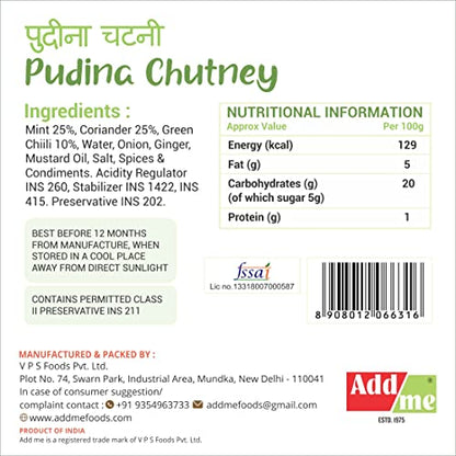 Add me Pudina Chutney | Classic Indian Mint Sauce, 210gm (Pack of 2)