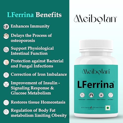 Meibotan Lactoferrin supplement multifunctional protein, Antimicrobial, Antiinflammatory, Productionron metabolism, Digestion Support- 60 Veg Capsules