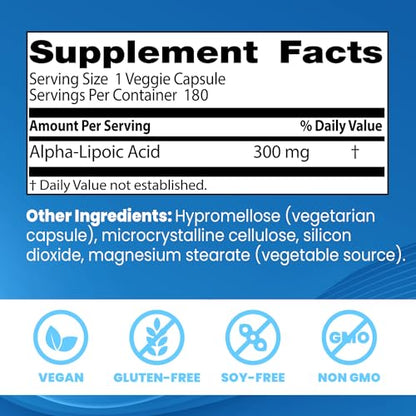 Doctor's Best, Best Alpha-Lipoic Acid, 300 mg, 180 Veggie Caps