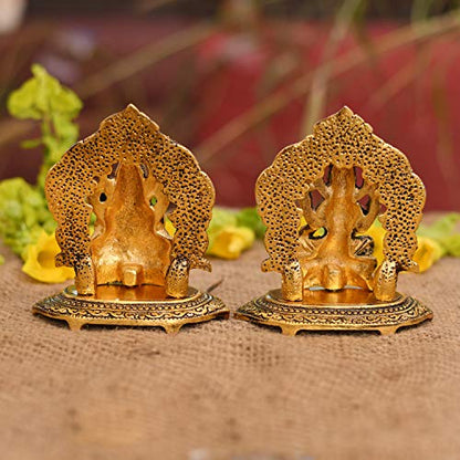 Collectible India Laxmi Ganesh Set Idol Showpiece Metal Gold Plated Lakshmi Ganesha Idols for Diwali Gifts Puja (Set 1)