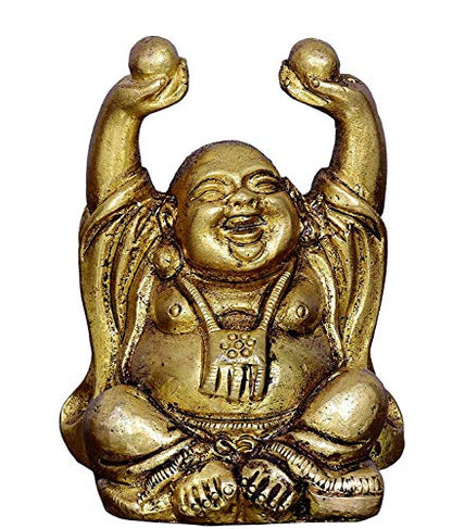 Skywalk Solid Brass Metal Harbinger of Wisdom and Wealth Vintage Laughing Buddha Statue (5 x 4 x 6.5 cm, Gold)