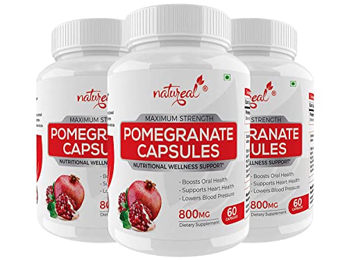 Natureal Pomegranate Extract for Cardiac & Circulatory Health | Anti-Inflammatory & Anti-Oxidant - 800mg180 Capsules (Pack of 3)