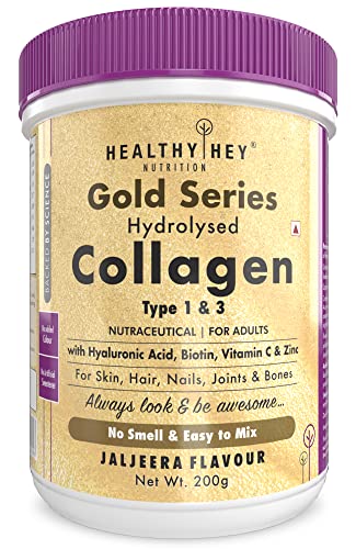 HealthyHey Nutrition Collagen Gold with Hyaluronic Acid & Vitamin C For Skin, Hair & Nails (Jaljeera, 200g)