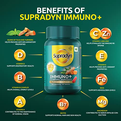 Supradyn Immuno +, Multivitamin, Natural immunity booster with Vit C, Vit D, Zinc blend of Tulsi, Turmeric, Shatavari, Ashoka (Pack Of 3)