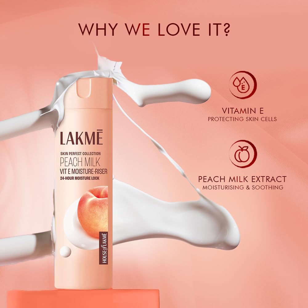 Lakme Peach Milk Face Moisturizer 200 ml, Daily Lightweight Lotion with Vitamin E for Soft Glowing Skin - Non Oily 24h Moisture for Women