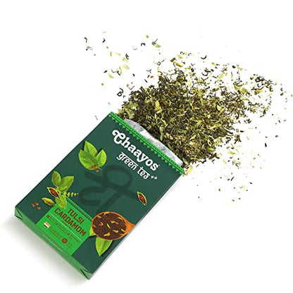 Chaayos Tulsi Cardamom Green Tea | Whole Leaf Loose Tea - 100g [50 Cups]