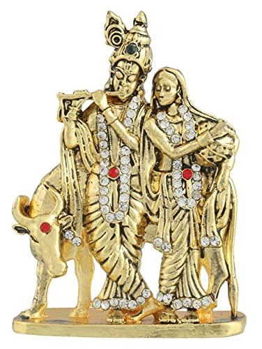 Radha Krishna Idol with Cow Bansuri Krishna Idol (B-116 for Home Décor Car Dashboard Mandir Pooja Murti Puja Showpiece