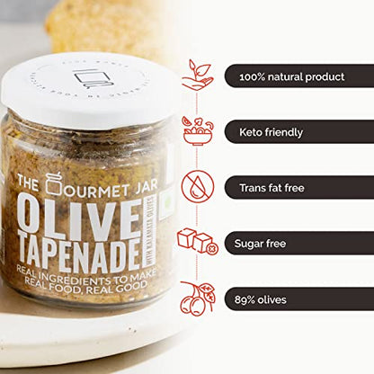 The Gourmet Jar Olive Tapenade for Sandwich and Pasta - Nutty Dip with Kalamata Olives - Gluten Free - 180 Gm