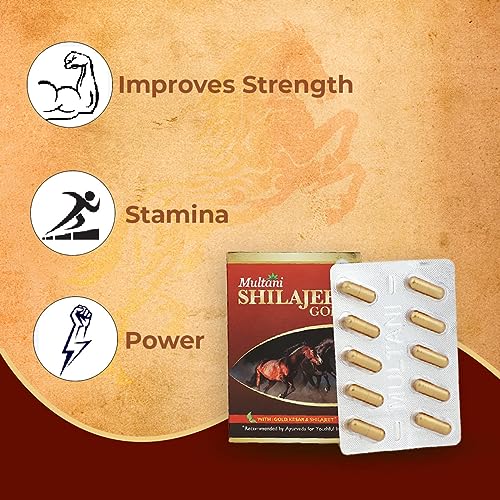 Multani Shilajeet Gold Capsule- For Youthful Living, Enriched With Gold, Kesar, Safed Musli & Shilajilajit Capsule For Stamina & Endurance, 10 Capsule