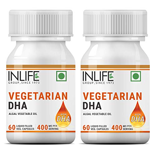 INLIFE Vegetarian Omega 3 DHA Algal Oil Supplement 400 mg Per Serving - 60 Veg Capsules (Pack of 2)