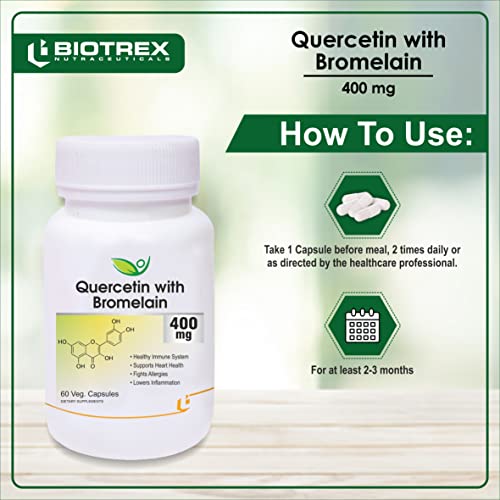 Biotrex Nutraceuticals Quercetin with Bromelain 400mg - 60 Veg. Capsules, Quercetin with Bromelain Dy Supplement for Healthy Immune System (Pack of 2)