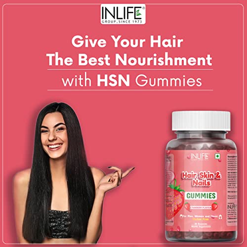 INLIFE Biotin Hair Gummies, Hair Skin & Nails Supplement, Hair Growth, Hair Fall Control & Healthy Skin Support, 30 Count