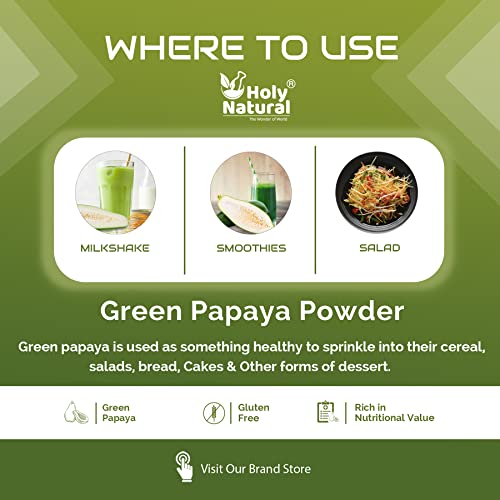 Holy Natural Green Papaya Fruit Powder 250gm, Raw or Kaccha Papaya Powder, Edible Grade, Good Tenderizer | Vegan and Gluten Free