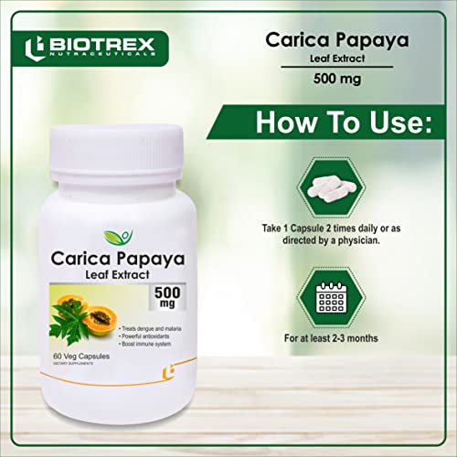 Biotrex Nutraceuticals Carica Papaya Leaf Extract Powerful Anti-oxidants (500 mg, 60 Capsules)- Pack of 2