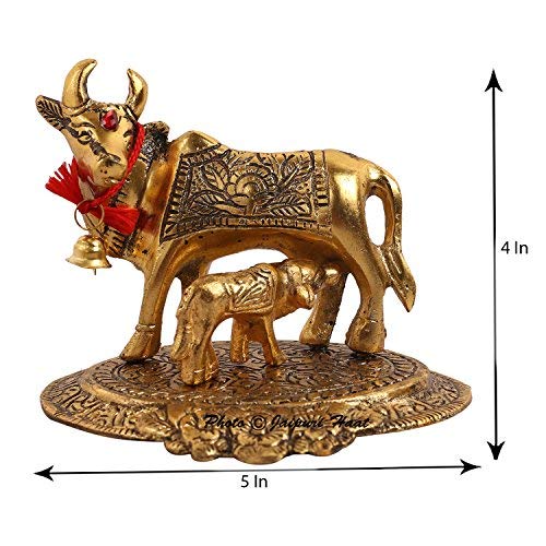 URBAN HAAT Prosper Kamdhenu Oxidised Gold Finished The Wish granting Cow and Calf Figurine Decorative Gift Item (Colour Gold) 12@11 cm