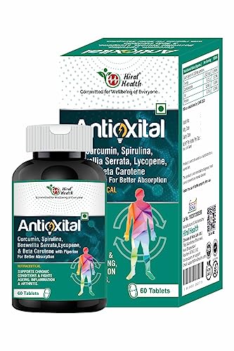 Hiral Health's Antioxital tablets: Antioxidant Supplement for Natural Detox & Energy Booster - Reviton by Expert - Spirulina, Curcumin Lycopene & more