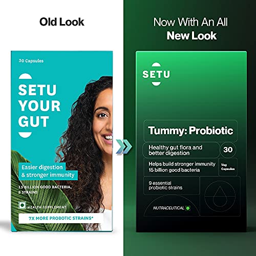 Setu Tummy Probiotic - 30 Capsules, Pack of 3 | 9 strains with 20 Billion CFUs for Women & Men | Natus & Bifidobacterium, Better Immunity, Reduced Gas